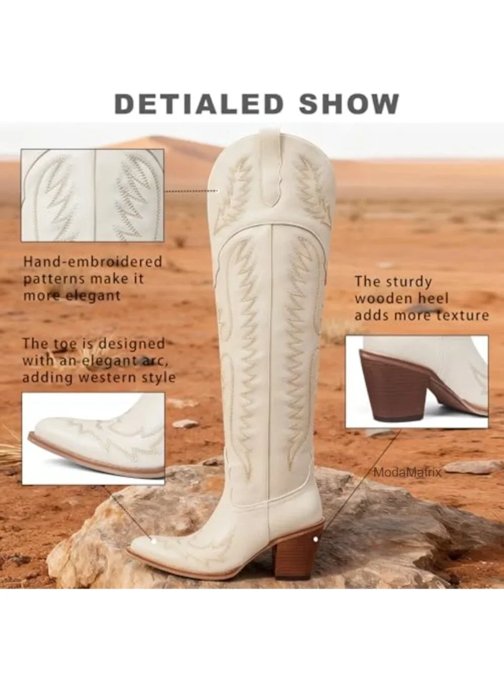 Women's Over the Knee Cowboy Boots, Chunky Block Heel, Pointed Toe, Faux